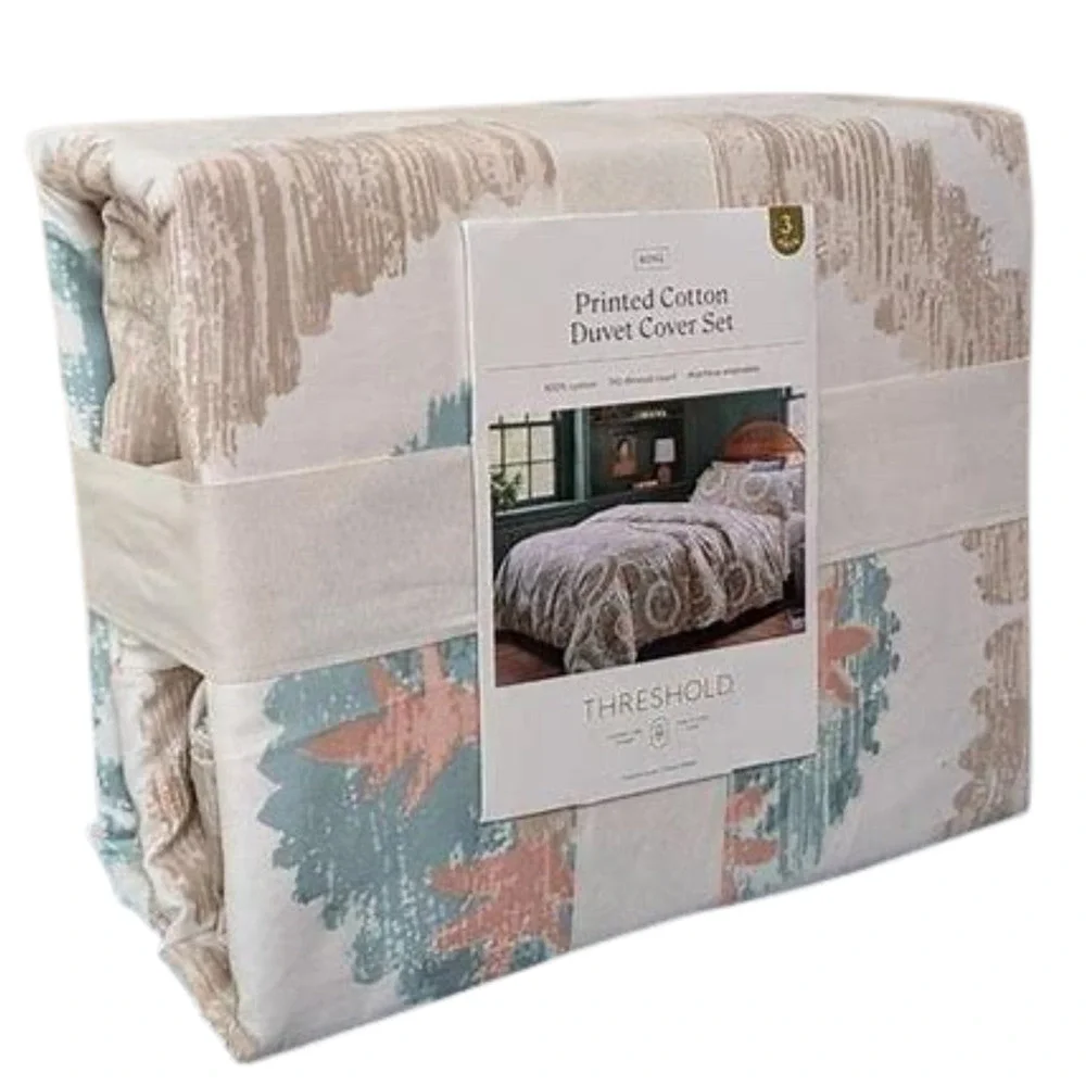 King Suzani Print Duvet Cover and Sham Set Ivory/Light Teal Blue -